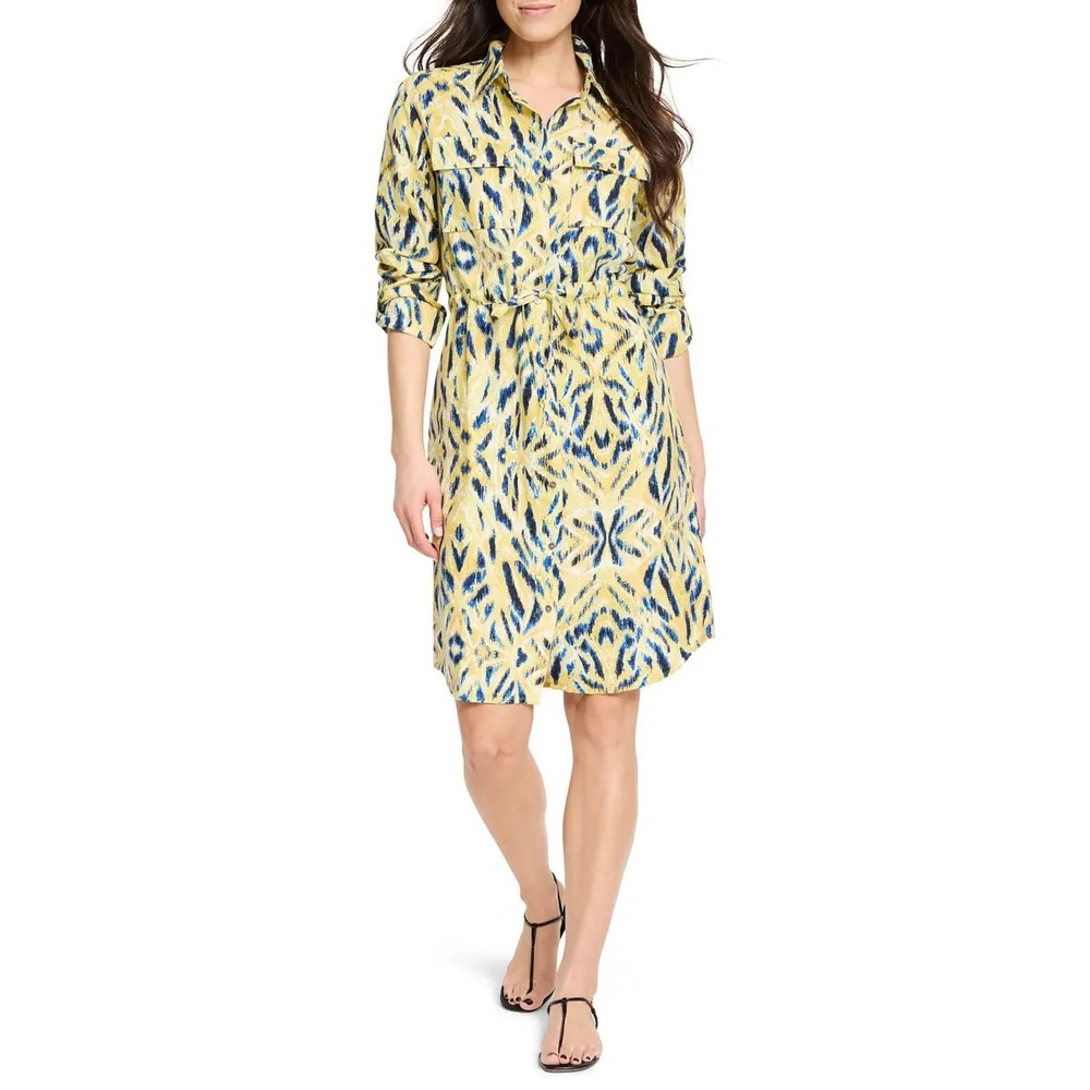 New NIC+ZOE Sunny Skies Sydney Linen Blend Shirtdress in Yellow Multi Size L
